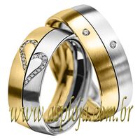 Aliança de Noivado ou casamento duo cor bicolor confort cravada com diamantes 6,50 mm de largura