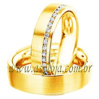 Par De Aliança Ouro Amarelo 18K Noivado Ou Casamento Cravejada Com Diamantes Largura-6,0 mm
