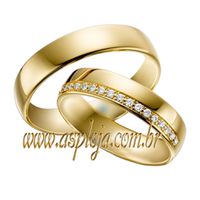 Aliança ouro amarelo 18K 750 com 16 diamantes semi... - A.S.P LOJA