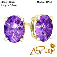 Brinco de Ouro 18K Pedra Oval Ametista - BR0501 - A.S.P LOJA