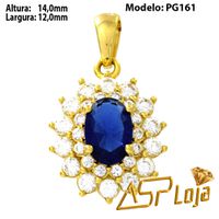 Pingente em Ouro 18K Pedra Safira Oval Com Diamantes