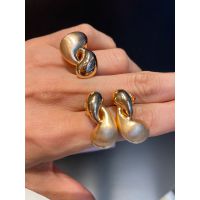 Conjunto Brinco e Anel Metal 7800007 Dourado - LESPRIT BIJOUX FINAS