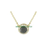 Colar Zircônia Lesprit 00053 Dourado Preto - LESPRIT BIJOUX FINAS