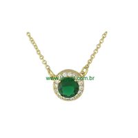 Colar Zircônia Lesprit 00053 Dourado Verde - LESPRIT BIJOUX FINAS