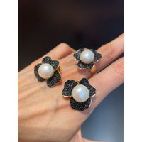 Conjunto Brinco e Anel Pérola Zircônia Lesprit 601... - LESPRIT BIJOUX FINAS
