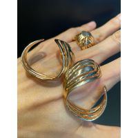Conjunto Brinco e Anel Metal Lesprit 6013300 Doura... - LESPRIT BIJOUX FINAS