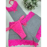 Kit Baby Doll Cotton + Calcinha (Rosa neon)
