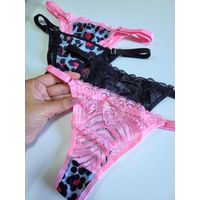 Kit Calcinha Fio Animal Print - Preto / Rosa
