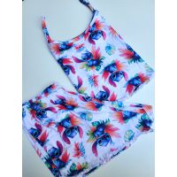 Baby Doll Ondinha - Stitch Floral (fundo branco)