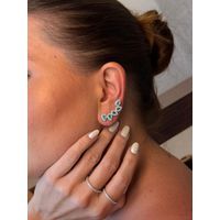 BRINCO EAR CUFF GOTAS CRAVEJADAS TURMALINA BANHADO A RÓDIO BRANCO
