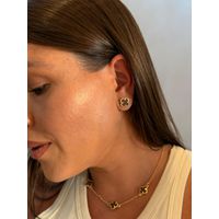 BRINCO TREVO RESINADO MARROM BANHADO A OURO 