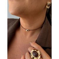 COLAR COURINHO MARROM E CHAPINHA BANHADO A OURO