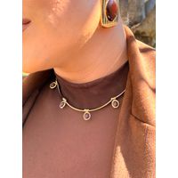 CHOKER AROS E PINGENTES MARROM BANHADA A OURO