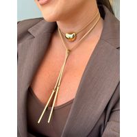 CORDÃO COURO BOHO NUDE E PINGENTE ORGÂNICO BANHADO A OURO
