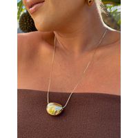 COLAR GRAVATA DIAMANTADA E PINGENTE ABAULADO BANHADO A OURO