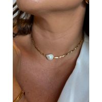 CHOKER CANUTILHOS E PÉROLA BARROCA ÚNICA BANHADA A OURO