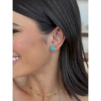 BRINCO OVAL TURQUESA G BANHADO A OURO