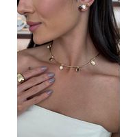 CHOKER AROS E PINGENTES MARROM E PEROLADO BANHADA A OURO