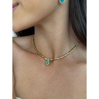 CHOKER CANUTILHOS E PINGENTE GOTINHA TURQUESA BANHADO A OURO