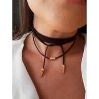 CORDÃO COURO BOHO CAFÉ CANUTILHO BANHADO A OURO