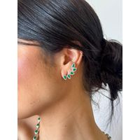BRINCO EAR CUFF GOTAS CRAVEJADAS ESMERALDA BANHADO A RÓDIO BRANCO