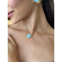 COLAR PINGENTE RESINADO AZUL BANHADO A OURO