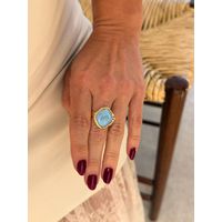 ANEL REGULÁVEL RESINADO AZUL BANHADO A OURO