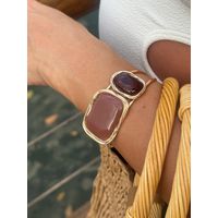 BRACELETE CHAPAS RESINADO MARROM BANHADO A OURO