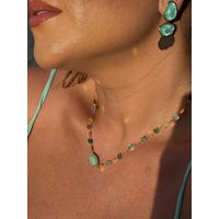 COLAR MEDALHAS E PEDRA NATURAL AZUL BANHADO A OURO