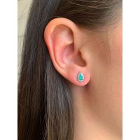 BRINCO MINI GOTINHA TURMALINA CRAVEJADA BANHADA A RÓDIO BRANCO