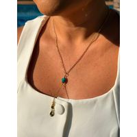COLAR GRAVATINHA GOTINHA TURQUESA BANHADO A OURO