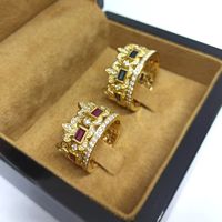 Aliança de Casamento Coroa em Ouro 18k com Pedras Preciosas e Diamantes - 12,0 Milímetros