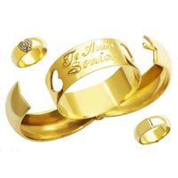 Aliança de Casamento Aberta coração União de Diamantes e Mensagens - O Par Perfeito em Ouro Amarelo 18k 750