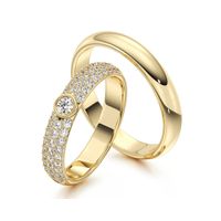 Aliança Solitário Com Diamantes - Casamento e Noivado - Ouro 18k