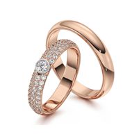 Aliança Solitário Com Diamantes - Casamento e Noivado - Ouro 18k