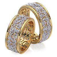 Alianças de Casamentos Toda Trabalhada em Arabescos e Diamantes em Ouro 18k - 9,5 Milímetros - Ouro 18k