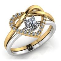 Anel em Ouro Amarelo e Branco 18k Coração Entrelaçado com Diamantes