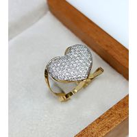 Anel em Ouro Amarelo e Branco 18k Coração Cravejado 