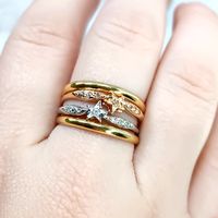Anel em Ouro 18k Estrela Tricolor com Diamantes