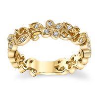 Anel em Ouro Amarelo 18k Flores com Diamantes 