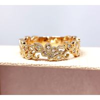 Anel em Ouro Amarelo 18k Flores com Diamantes 