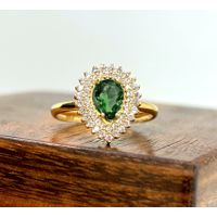 Anel de Formatura em Ouro 18k Gota Cravejado Esmeralda