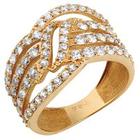 Anel 3 Aros Cravejados com Zircônia - Ouro 18k