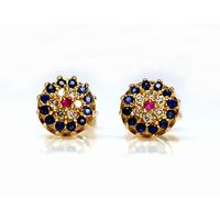 Brinco em Ouro 18k Redondo Cravejado com Safira Natural, Rubi Natural e Diamantes