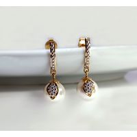 Brinco em Ouro Amarelo e Branco 18k Diamantado com Pérola