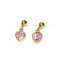 Brinco em Ouro 18k Coração com Zircônia Rosa