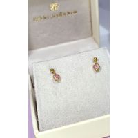 Brinco em Ouro 18k Coração com Zircônia Rosa