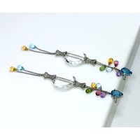 Brinco em Ouro Branco 18k Gotas Coloridas com Cristal e Diamante