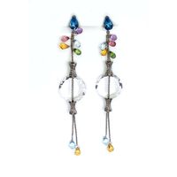 Brinco em Ouro Branco 18k Gotas Coloridas com Cristal e Diamante