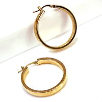 Brinco em Ouro 18k Argola Meia Cana Polida 30 Milímetros